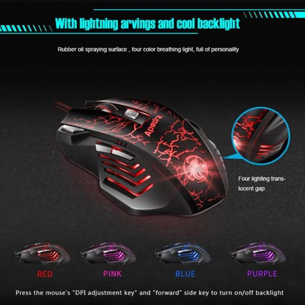 

mice imice a7 gamer mouse colorful backlight high precision optical engine abs led wired gaming with programming keys