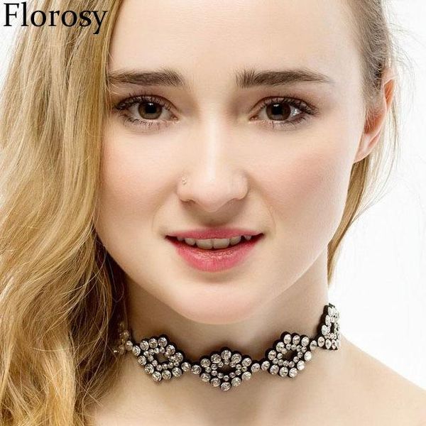 

chokers colorful crystal choker necklace for women fashion design black rope gold chain statement girls jewelry, Golden;silver