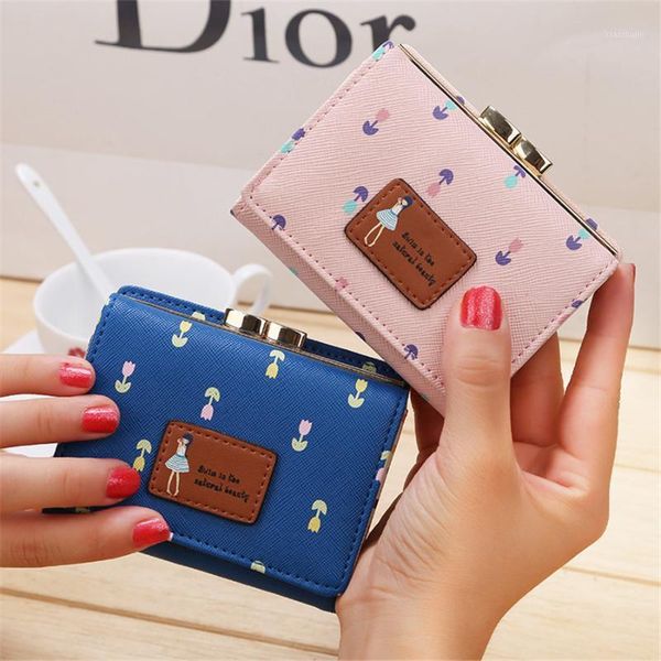 

metal wallet tri fold ladies short cute small purse flower female, White
