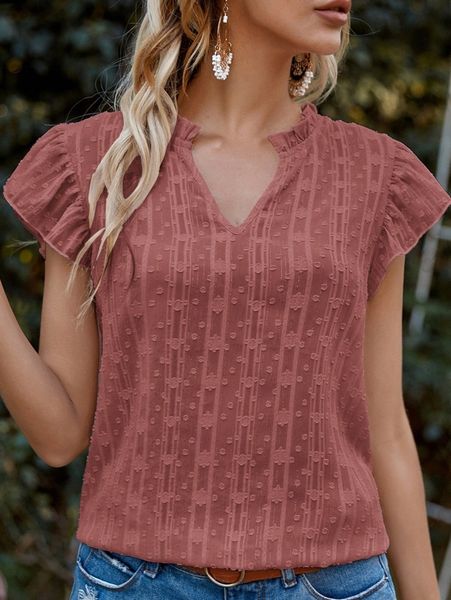 

notched neck ruffle trim chiffon blouse s0kp#, White