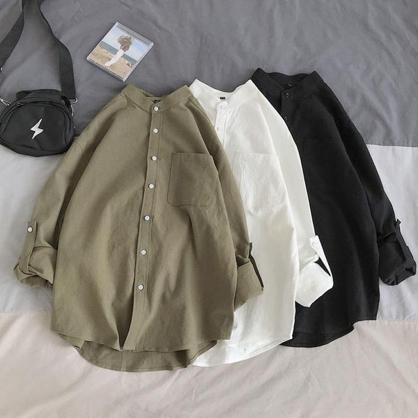 

men's casual shirts pure cotton long-sleeved shirt men korean fashion loose business harajuku streetwear social formal, White;black
