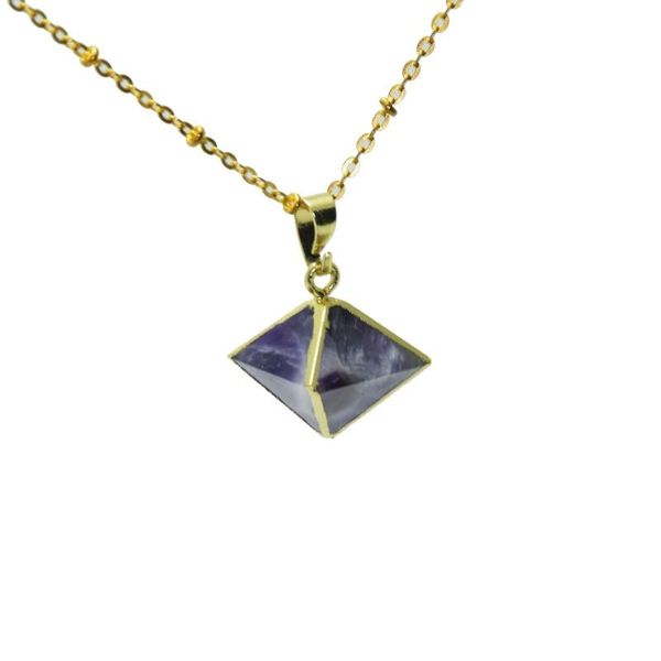 

pendant necklaces faceted gold bezel purple crystal gem necklace column stone pyramid natural quartz for women, Silver