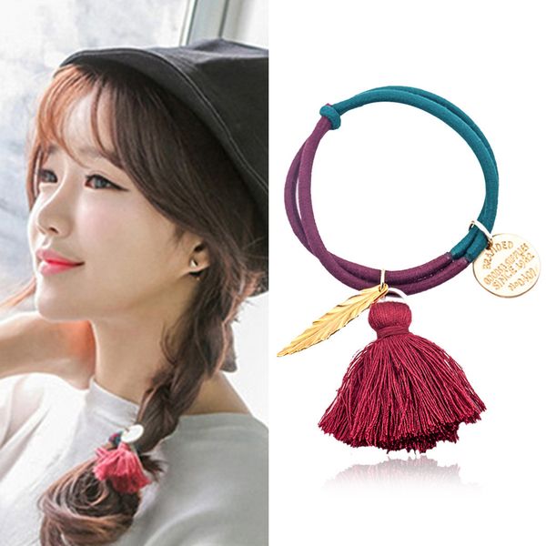 

new hair rope fashion tassel hair ring alloy accessories leaf headband celebrity headdress double leather band, Black