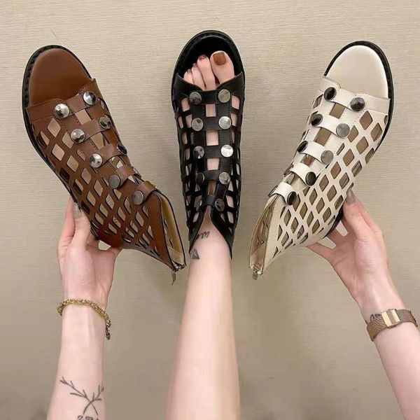 

sandals women summer fashion female hollow out roman shoes gladiator open toe outdoor beach flats ladies footwear size 35-40, Black