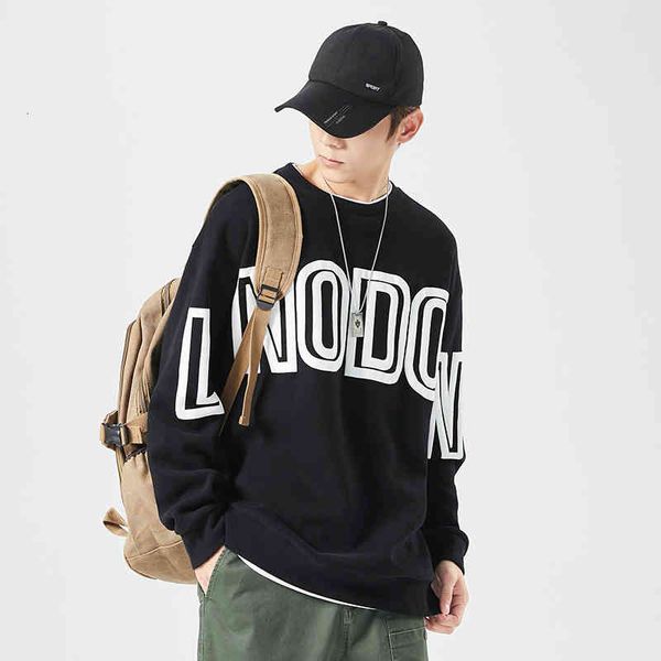 

hoodies large men's 330g round neck sweater fall shoulder three-dimensional printing t-shirt korean chao brand loose, Black