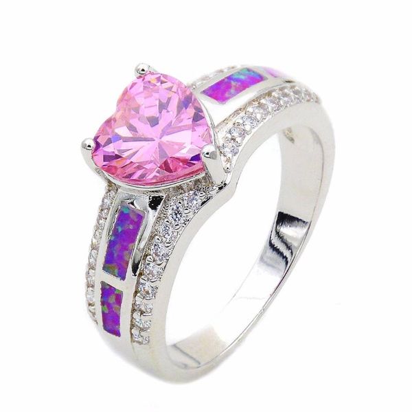 

wedding rings lovely pink opal ring with heart-shaped center stone, Slivery;golden
