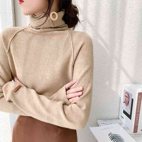 

women sweater autumn winter long sleeve solid korean fashion pullover woman turtleneck knitted sweaters 210602, White;black