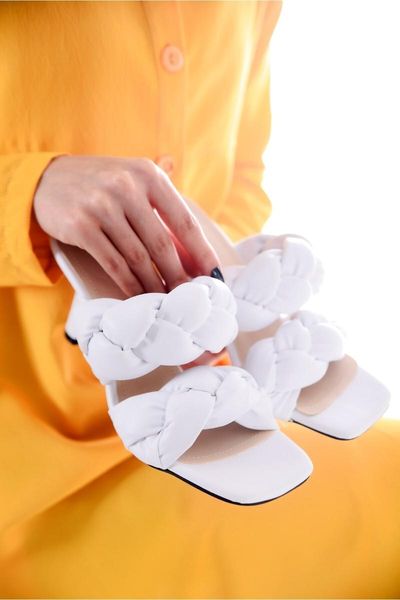 

slippers white thick knitted daily wear heeled import, Black