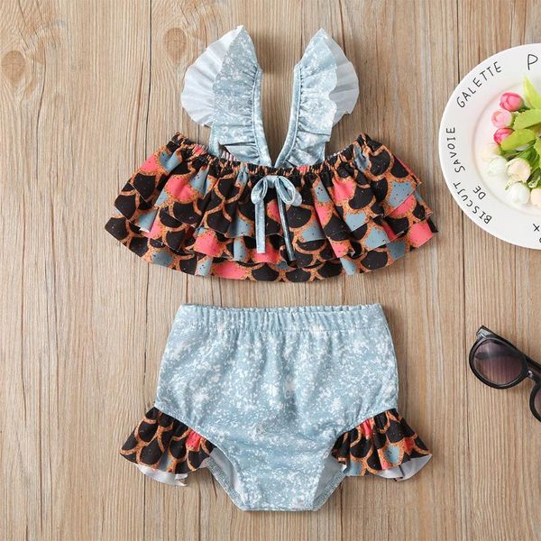 

new 2pcs girls bikini summer kids baby girl sleeveless cartoon ruffle swimwear swimsuit bikini outfits baby swimwear ship, Black