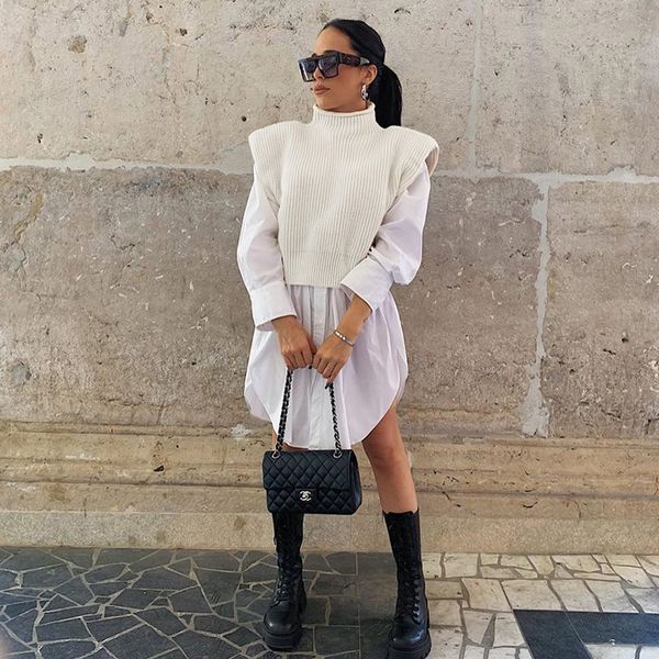 

sweater waistcoat vest turtleneck elegant pullover autumn soft loose knitted sweater women 2021 casual streetwear vest, White