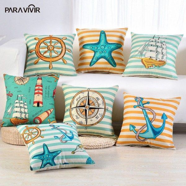 

marine style blue sea helm printed cushion cover cotton coral pillow cover