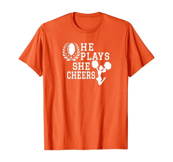 

he plays she cheers football and cheerleading parents gift t-shirt, White;black