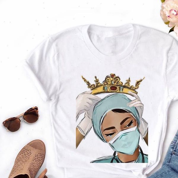

2021 womens nurse queen t shirts girl summer 90s ullzang harajuku ture hero cropped t shirt drop ship, White