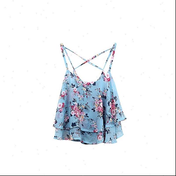 

women tanks womens cami summer clothing spaghetti strap floral print chiffon shirt vest blouses crop female, White