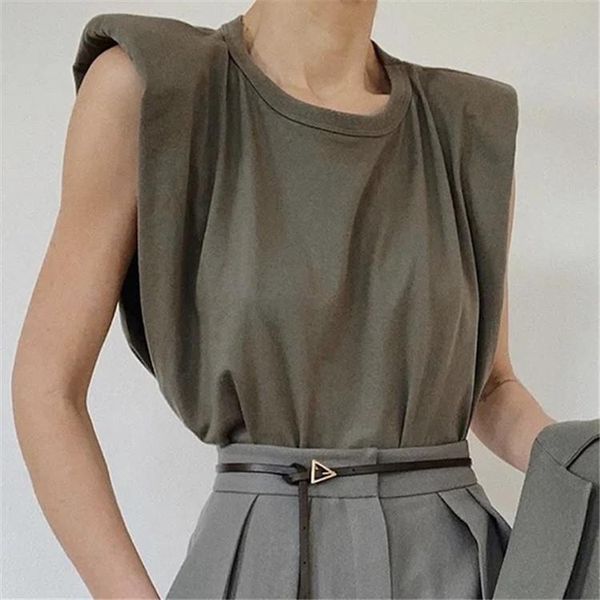 

women's t-shirt 2021 summer solid loose o neck sleeveless women, White