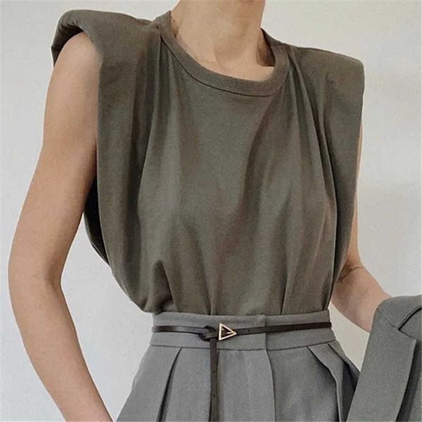 

summer solid loose o neck sleeveless t-shirt women 210615, White