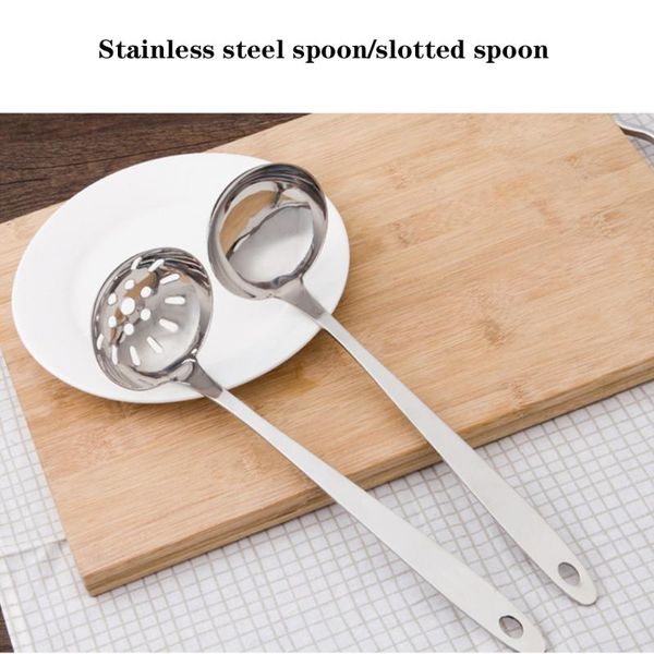 

spoons stainless steel colander soup spoon shell filter dessert long handle strainer skimmer porridge cooking tools dinnerware