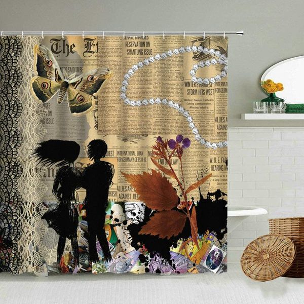 

shower curtains european and american retro butterfly curtain couple spaper bathroom waterproof polyester screen festival decoration