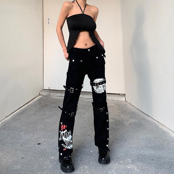 

women's jeans 2021 summer women pants fashion ins street hip-hop printing wash loose casual denim wide leg tide woman, Blue