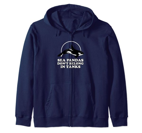 

sea pandas don't belong in tanks - orca killer whale zip hoodie, White;black