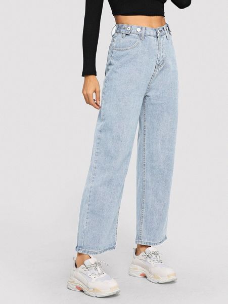 

button detail baggy jeans r81a#, Blue