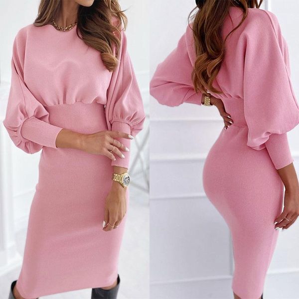 

casual dresses 1pc women party night dress solid color long sleeve o neck slim warm outdoor windproof knitting bodycon, Black;gray