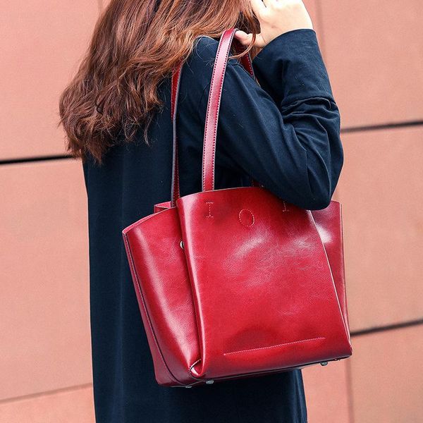 

yourseason soft cowhide ladies casual tote 2021 fashion bag casual solid color student large capacity shoulder bags