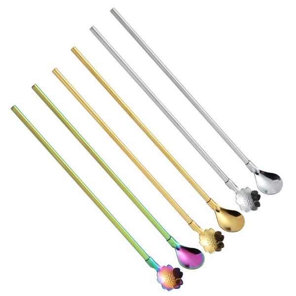 

spoons e8ff stainless steel material spoon straw 3 colors to choose reusable long handle multifunction 2 in 1 dring for childs