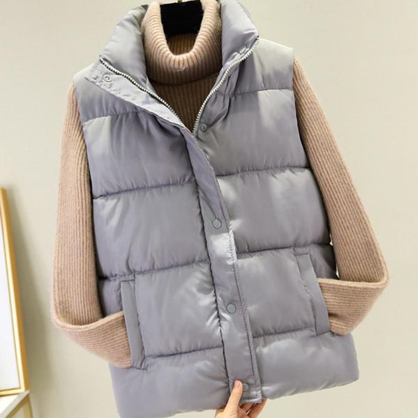 

women's vests women winter warm cotton padded puffer sleeveless parkas jacket, Black;white