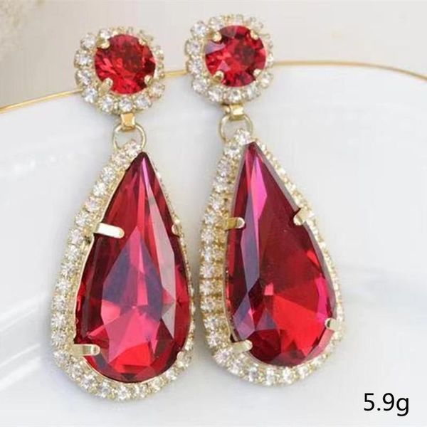 

dangle & chandelier elegant big red faceted water drop crystal stud earrings micro paved rhinestone cz for women party wedding jewelry, Silver