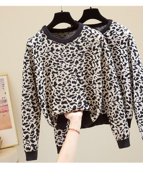 

women's sweaters 2021 korean jumper autumn winter knitted sweater women oversized female leopard jacquard fashion wool blends pullover, White;black