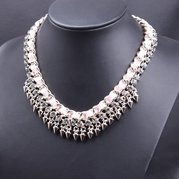 

chains european and american crystal gemstone super flash rivet tassel multiple pendant short clavicle necklace female jewelry, Silver