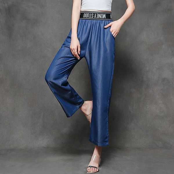 

women's jeans elastic high waist denim pants tencel trousers women robes loose 3xl 4xl plus size thin casual ta818, Blue