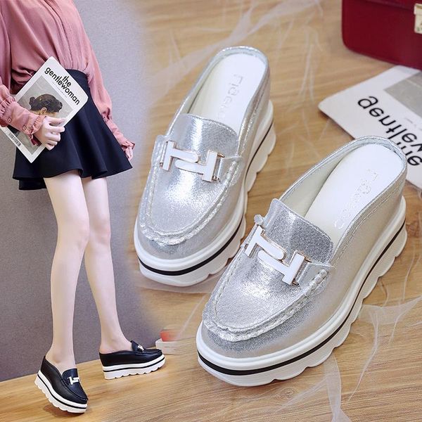 

slippers high heels women wedges fashion pu leather high-heeled flip-flops thick platform for summer, Black