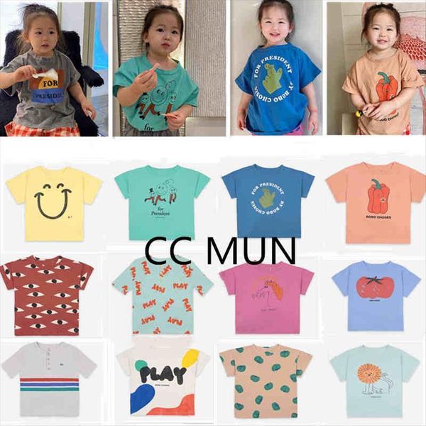 

presale childrens spring and summer round neck short sleeve t shirt boys girls cute cartoon bottom, Blue