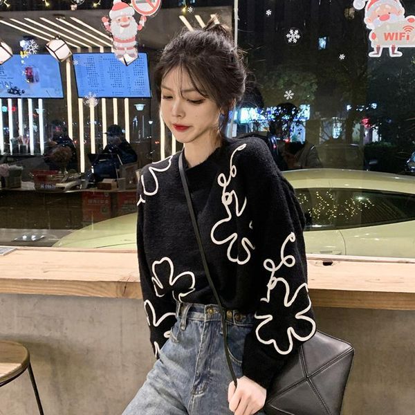 

white sweaters for women loose casual o-neck pullovers long sleeve autumn winter fashion brand sweet style knitted ladies women's, White;black