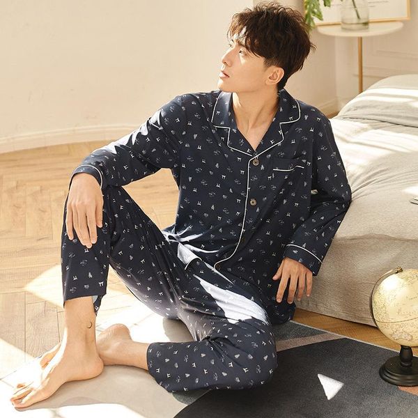 

silk pyjamas men sleepwear silky pajama set ensembles de pyjama spring and summer ice silk thin long-sleeved lapel plaid casual, Black;brown