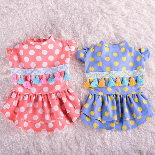 

leisure pet clothing spring and summer style dot tassel skirt dog suppli