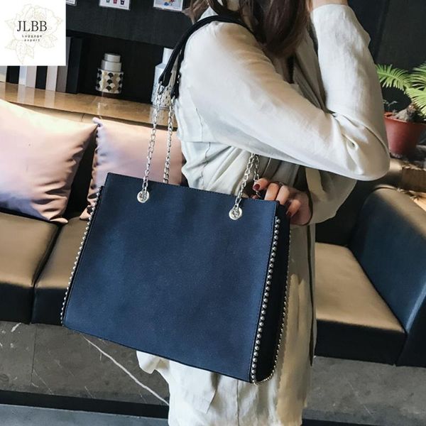 

shoulder bags large-capacity women's handbags fashion rivet chain women simple pu leather solid purses ladies commuter tote