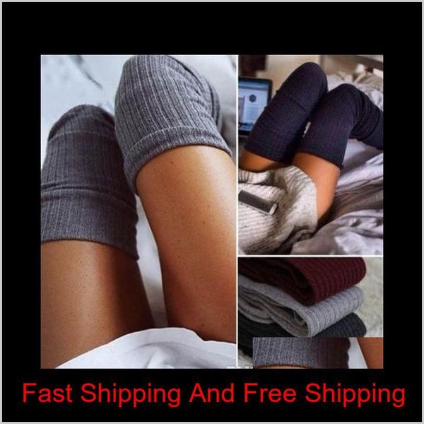 

winter keep warm girl women thigh high knee socks ladies cotton boot cuffs warmer knit leg long stockings qjemt ajy31, Pink;yellow