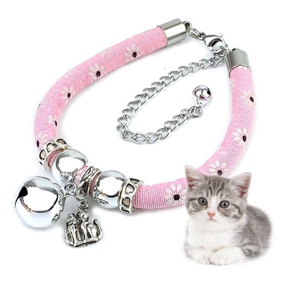 

cat collars & leads fashion print flowers pet bell adjustable kitten small medium cute cats calico necklace with bells products for pets