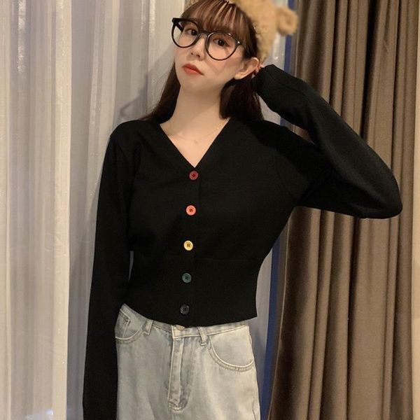 

women's knits & tees knitted cardigan women all-match slimming short tights solid color v-neck coat, White