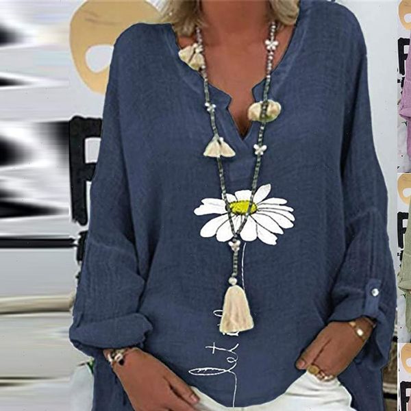 

women autumn daisy printed blouse fashion long sleeve lady loose tee shirt femme plus size blusas femininas pullover new, White