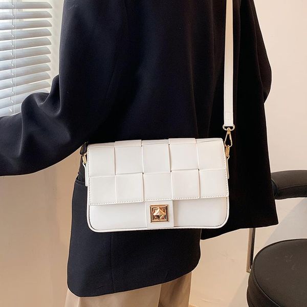 

evening bags small leather weave shoulder for women simple square messenger bag ladies casual flap crossbody trending handbags
