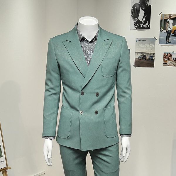 

men clothing double breasted green slim style spring autumn business blazer for man formal suits jackets plus 56 men's & blazers, White;black