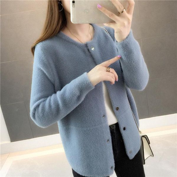 

women's fur & faux mink autumn and winter sweater coat 2021 loose velvet long-sleeved cardigan, Black