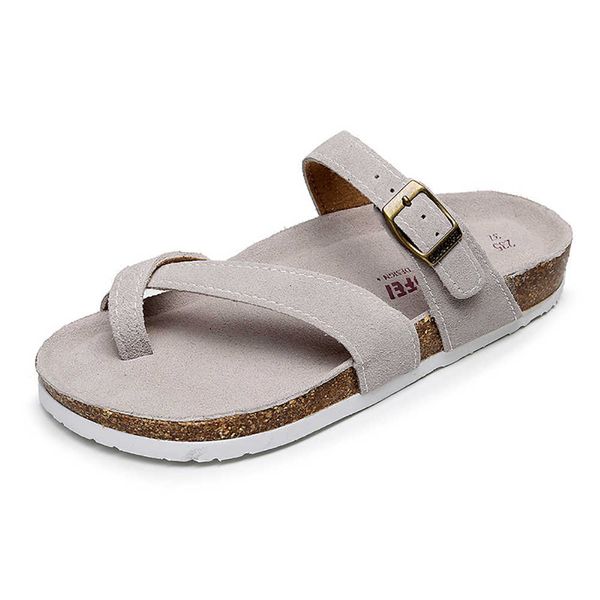 

elling 2022 new summer beach soft cork slippers casual women men nubuck leather solid color non-slip flip flops shoes for female designer cl, Black