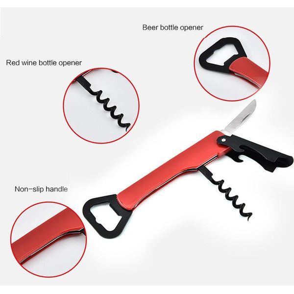

4 in 1 multi function bottle opener non slip handle wine opener beer bottle opener knife pulltap double hinged corkscrew openers vt1089