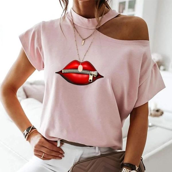 

women's t-shirt 2021 summer fashion shirt lips short sleeve t women base o-neckblack tees kiss leopard lip funny girls, White