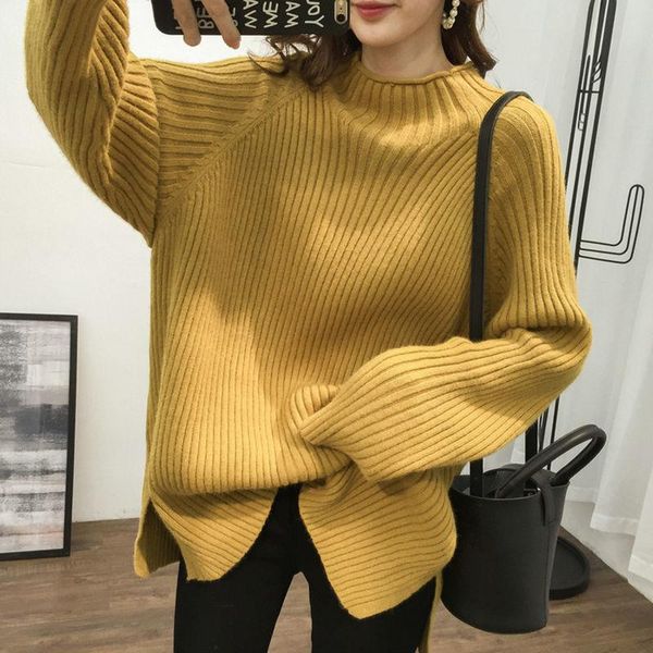 

women new 2021 autumn winter half turtleneck long sleeve sweater female warm soft knitted pullover jumpers casual sweaters s907, White;black